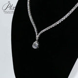 Elegant 925 Sterling Silver Crystal Necklace with Pear/Emerald/Round/Radiant Pendant Luxury Sparkling Jewelry for Weddings Parties and Special Events
