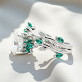 Custom Ring with Oval Moissanite Accented by Green Marquise  Exclusively Designed for Women Suitable as a Commemorative Gift