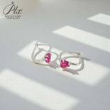Chubby Triangle Colored Gemstone Earrings with 1.6-2CT Ruby Sapphire Colombia for Women's Gentle Fashionable Jewerly Ear Studs