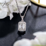 Emerald Cut 1/2CT 925 Sterling Silver Halo Moissanite Pendant Necklace Women Only Gifts For Festivals And Anniversaries