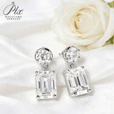 Moissanite Round Cut+Emerald Cut D White Earrings White Gold Yellow Gold Designer Studs Fine Jewelry Anniversary Wedding Gift