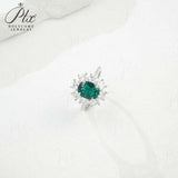 Flower Ring with 1.7-2.5CT Oval Lab Grown Ruby Sapphire Colombian Padparadscha 925 Silver Women Engagement Christmas Party Gift