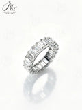 High Quality 4 Prong Emerald Cut DEF VS Lab Diamond Eternity Band 925 Sterling Silver Ring Proposal Ring