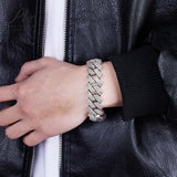 1.2MM Iced Prong Link Cuban Chain Bracelets for Men Women Full Rhinestones Chunky Miami Cuban Bracelet Punk Hip Hop Jewelry Gift