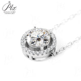 Round Cut 1CT Moissanite 925 Sterling Silver Halo Hollow Pendant Necklace