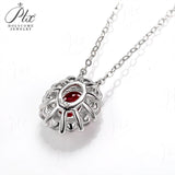 1CT Oval Cut Lab Ruby Floral Halo Pendant Necklace