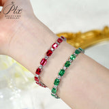 Cultured Ruby/Colombian Emerald Tennis Chain Emerald Cut Exquisite Synthetic Gemstone Unisex Style 925 Silver Allergy-Free