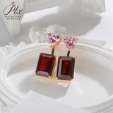 Lab Grown Gemstone Earrings Spark Emerald Cut 925 Sterling Silver Ruby/Emerald/Moissanite 2 Ways Wear for Women Hypoallergenic Versatile Daily Wear