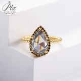 Engagement Ring Salt and Pepper Moissanite Diamond Pear Cut 925 Sterling Silver Plated with 18k Gold Wedding Jewelry Vintage