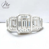 Moissanite Ring with Emerald Cut Crafted in 10K/14K/18K Gold Geometric Layered Band Vintage Wedding Ring Anniversary Gift for