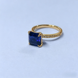 Lab Grown Gemstone Ring with Asscher Cut Ruby Sapphire Zambian Padparadscha 925 Silver As Anniversary Gift Christmas Party