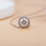 Round Cut 1CT Moissanite 925 Sterling Silver Halo Hollow Pendant Necklace