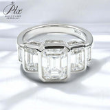 Moissanite Ring with Emerald Cut Crafted in 10K/14K/18K Gold Geometric Layered Band Vintage Wedding Ring Anniversary Gift for