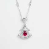 Lab-Grown Ruby and Sapphire Necklace with Pear-Cut 925 Sterling Silver Vibrant Pendants Stackable Exquisite Jewelry for Women