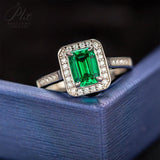 Adjustable 1CT Emerald Shape Lab Created Emerald Half Eternity Halo Ring