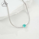 Lab-Grown Gemstone Bracelet Round Ruby Colombian Paraiba Four-Prong 925 Sterling Silver CZ Accents Christmas Gift NoFade Quality