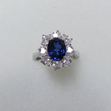 Flower Ring with 1.7-2.5CT Oval Lab Grown Ruby Sapphire Colombian Padparadscha 925 Silver Women Engagement Christmas Party Gift