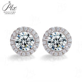 Sunflower Round Moissanite Halo Stud Earrings Women Only Gifts For Festivals And Anniversaries