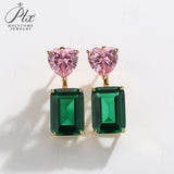 Lab Grown Gemstone Earrings Spark Emerald Cut 925 Sterling Silver Ruby/Emerald/Moissanite 2 Ways Wear for Women Hypoallergenic Versatile Daily Wear