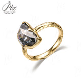 Engagement Ring Salt and Pepper Moissanite Diamond Pear Cut 925 Sterling Silver Plated with 18k Gold Wedding Jewelry Vintage