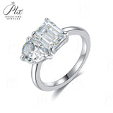 Two-stone Ring Emerald Pear Shape Moissanite Grown Gemstone 925 Sterling Silver Classical Anniversary Gift Couple Holiday Gift