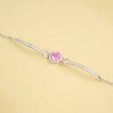 Lab Grown Ruby Sapphire Padparadscha Round Brilliant Cut Bracelet White Gold Fine Jewelry Wedding Gift