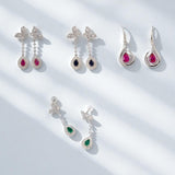 4X6mm Lab Grown Gemstone Earrings Ruby Sapphire Colombia S925 Butterfly Long Earring for Women Fashionable Christmas Party Daily