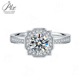 Flower Round Shape Moissanite Halo Half-Eternity Ring Women Only Gifts For Festivals And Anniversaries