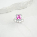 Lab Grown Gemstone Ring with Asscher Cut Ruby Sapphire Zambian Padparadscha 925 Silver As Anniversary Gift Christmas Party