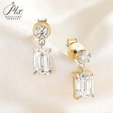 Moissanite Round Cut+Emerald Cut D White Earrings White Gold Yellow Gold Designer Studs Fine Jewelry Anniversary Wedding Gift