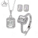 Emerald Cut Halo Moissanite Jewelry Set Women Only Gifts For Festivals And Anniversaries