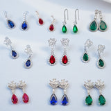 Lab Grown Gemstone Earrings 3.4-5.9CT Pear Ruby Sapphire Colombia Side Moisanite S925 Ear Studs Women Christmas Party Gift