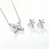 Clover & Marquise-Cut D-Color Moissanite Earring & Necklace Set 925 Silver Plated with Gold Hypoallergenic - Ideal for Women's Daily Wear & Holiday Gifts