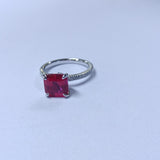 Lab Grown Gemstone Ring with Asscher Cut Ruby Sapphire Zambian Padparadscha 925 Silver As Anniversary Gift Christmas Party