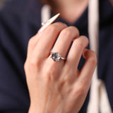 Engagement Ring Salt and Pepper Moissanite Diamond Pear Cut 925 Sterling Silver Plated with 18k Gold Wedding Jewelry Vintage