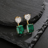 Lab Grown Gemstone Earrings Spark Emerald Cut 925 Sterling Silver Ruby/Emerald/Moissanite 2 Ways Wear for Women Hypoallergenic Versatile Daily Wear