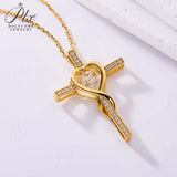 Moissanite Necklace 1CT 6.5mm Heart-Cross Pendant 925 Sterling Silver Women Wedding/Anniversary Special Gift Fine Jewelry Charms
