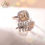 Feather Cushion Cut Champagne Moissanite Wrap Ring Women Only Gifts For Festivals And Anniversaries