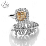 Feather Cushion Cut Champagne Moissanite Wrap Ring Women Only Gifts For Festivals And Anniversaries