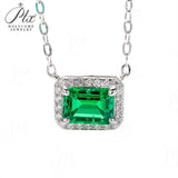 1CT Emerald Cut Lab Created Emerald Halo Pendant Necklace