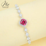 Lab Grown Emerald Ruby Asscher Cut Bracelet White Gold Geometric Bangle Fine Jewelry Anniversary Graduation Gift