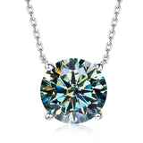 Necklace Moissanite 4-Prongs Pendant Multicolor Round 6.5mm Multicolor Gemstone Jewelry Women Birthday Engagement Gift Charms