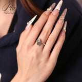 Engagement Ring Salt and Pepper Moissanite Diamond Pear Cut 925 Sterling Silver Plated with 18k Gold Wedding Jewelry Vintage