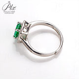 Adjustable 1CT Emerald Shape Lab Created Emerald Half Eternity Halo Ring