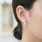 Double Clover Earrings with 2CT D Color Marquise Cut Moissanite 925 Silver Plated White Yellow Gold Ear Stud Fashion Daily Jewely