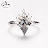 Engagement Ring Salt and Pepper Moissanite Diamond Pear Cut 925 Sterling Silver Plated with 18k Gold Wedding Jewelry Vintage