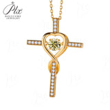 Moissanite Necklace 1CT 6.5mm Heart-Cross Pendant 925 Sterling Silver Women Wedding/Anniversary Special Gift Fine Jewelry Charms