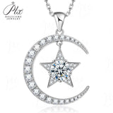 925 Sterling Silver Gold-Plated Moon and Star Pendant Necklace Set with D/VVS1 Grade Moissanite Suitable As A Gift