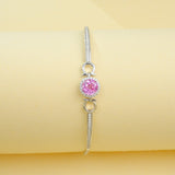 Lab Grown Ruby Sapphire Padparadscha Round Brilliant Cut Bracelet White Gold Fine Jewelry Wedding Gift