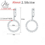 Hoop Earrings 2.6CT D White/Black/Champagne/Vivid blue Round Moissanite S925 Silver Plated for Fishion Party Gift Hypoallergenic